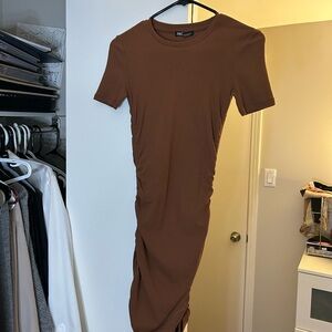 Zara Brown Midi Dress with Short Sleeves